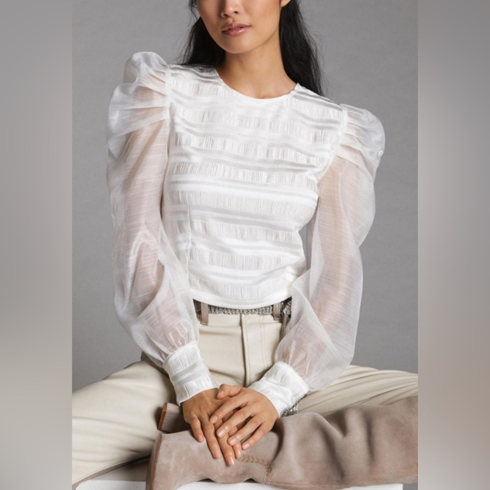 Dolan White Ruffled Bib Collar Blouse